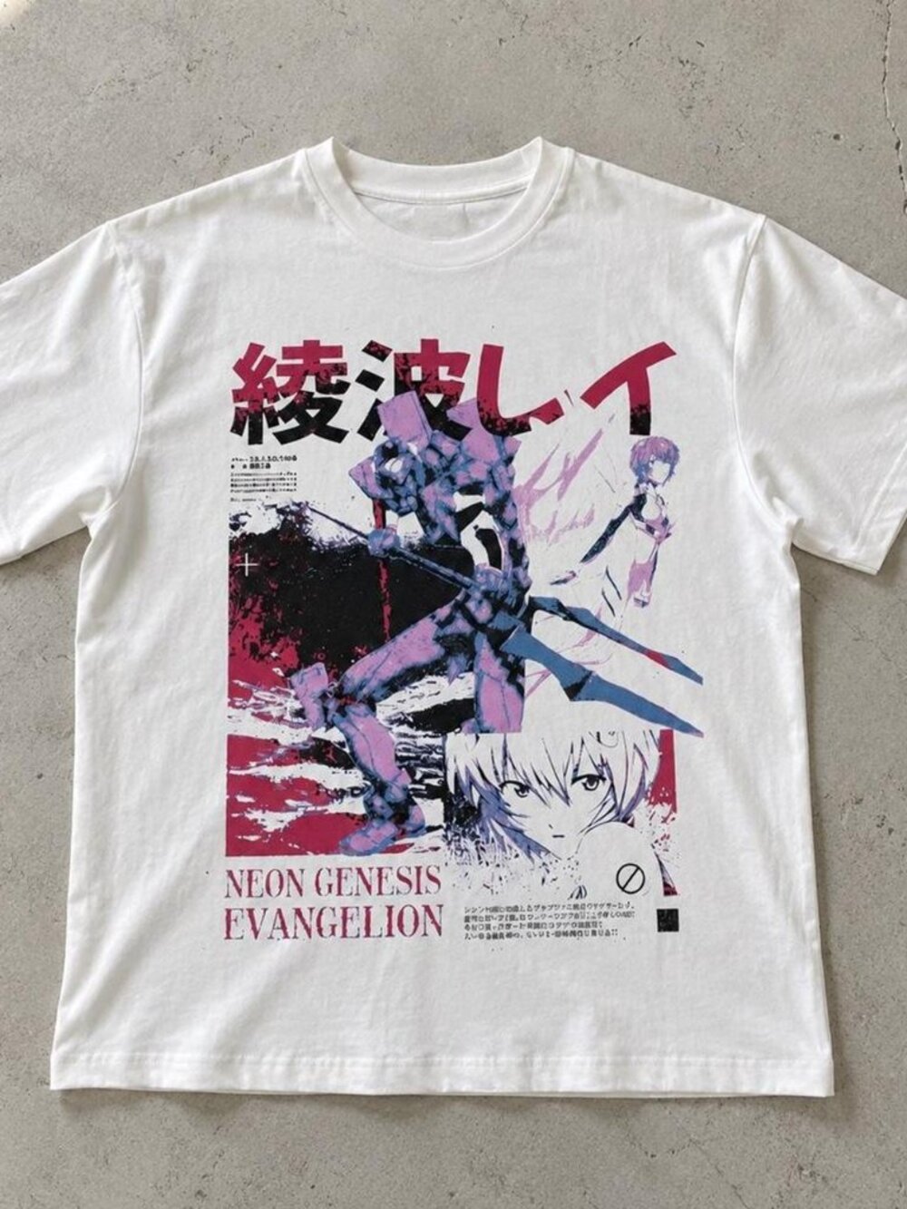 Gildan White Neon Genesis Evangelion Rei Graphic T-Shirt